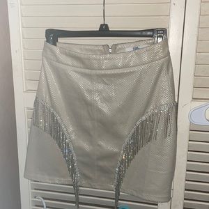 Mini skirt with bling fringe
